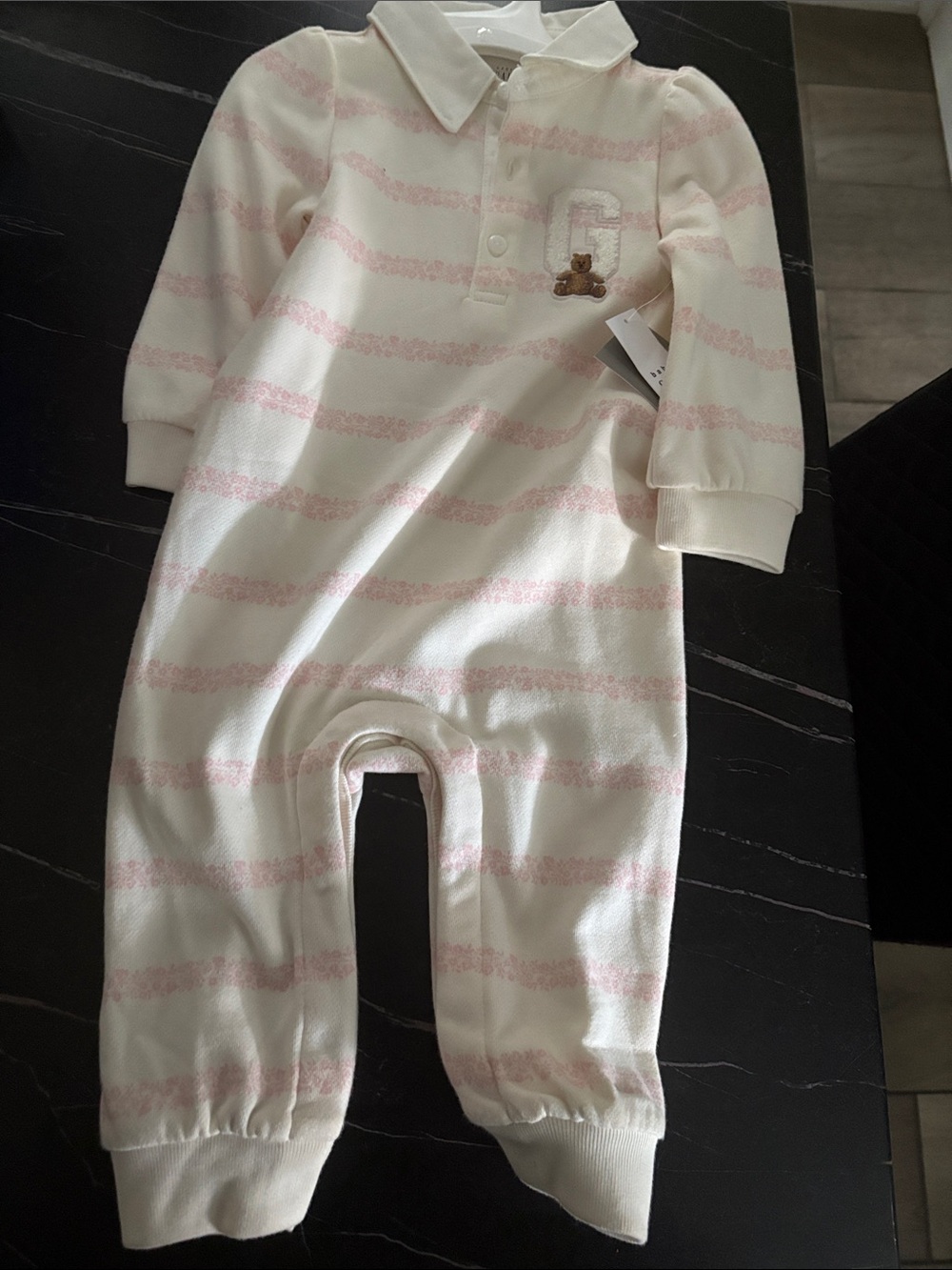 GAP Cream and Light Pink Striped Baby One-Piece